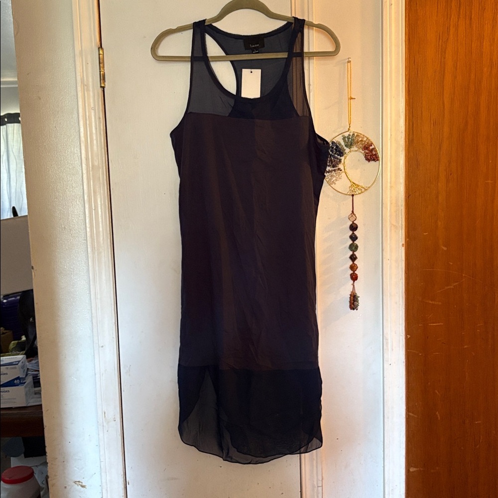 Sheer navy Sleeveless Dress